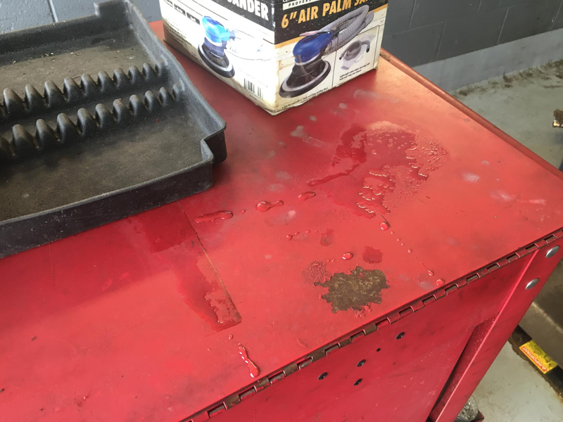 Rust spots on Joe Schubkegel’s $100,000 toolbox and tools, which he says was left in the rain by his former employer. Photo credit: Joe Schubkegel